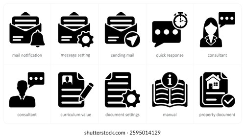 A set of 10 business icons as mail notification, message setting, sending mail