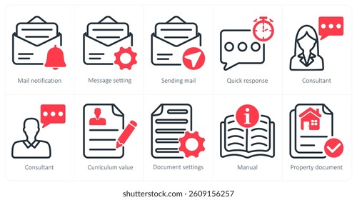 A set of 10 business icons as mail notification, message setting, sending mail