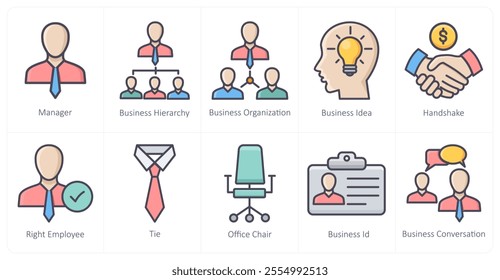 A set of 10 business icons as manager, business hierarchy, business organisation