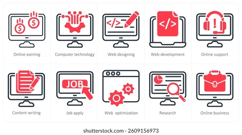A set of 10 business icons as online earning, computer technology, web designing