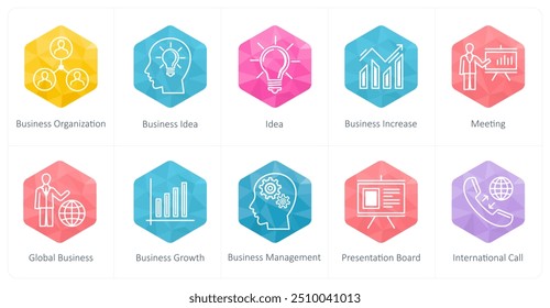 A set of 10 business icons as business organization, idea, business increase