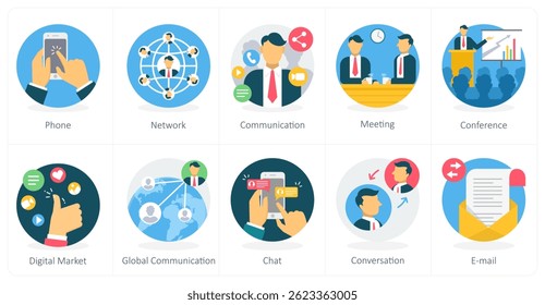 A set of 10 business icons as phone, network, communication