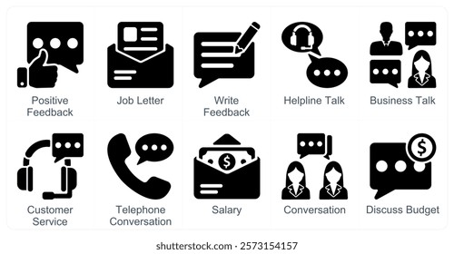 A set of 10 business icons as positive feedback, job letter, write feedback