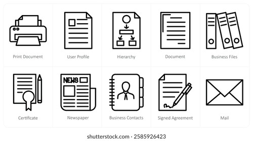 A set of 10 business icons as print document, user profile, hierarchy