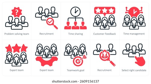 A set of 10 business icons as problem solving team, recruitment, time sharing