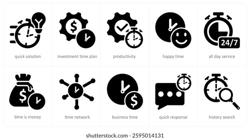 A set of 10 business icons as quick solution, investment time plan, productivity