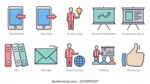 A set of 10 business icons as receive data, send data, business idea