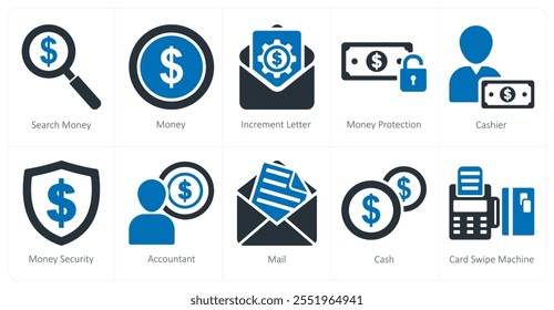 A set of 10 business icons as search money, money, increment letter