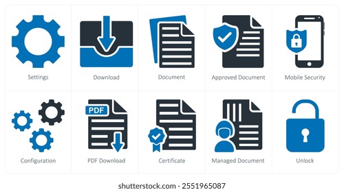 A set of 10 business icons as settings, download, document