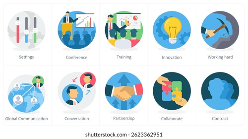 A set of 10 business icons as settings, conference, training