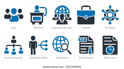A set of 10 business icons as team, reception, international business