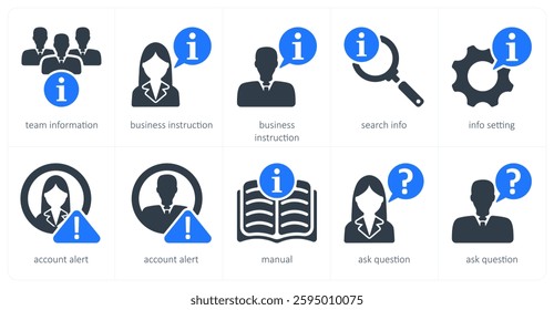 A set of 10 business icons as team information, business instruction, search info