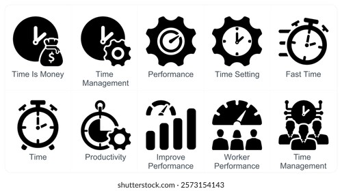 A set of 10 business icons as time is money, time management, performance