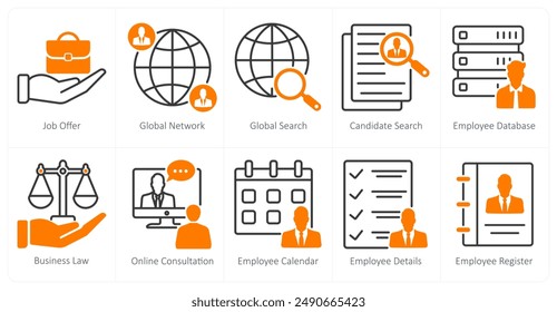 A set of 10 business and office icons as job offer, global network, global serach