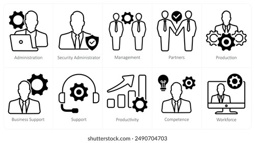 A set of 10 business and office icons as adminsitration, security administrator, management