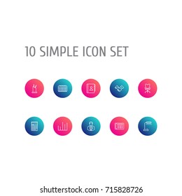 Set Of 10 Cabinet Outline Icons Set.Collection Of Date, Workplace, Contacts And Other Elements.