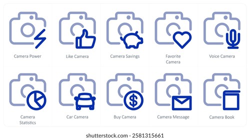 A set of 10 camera icons as camera power, like camera, camera savings