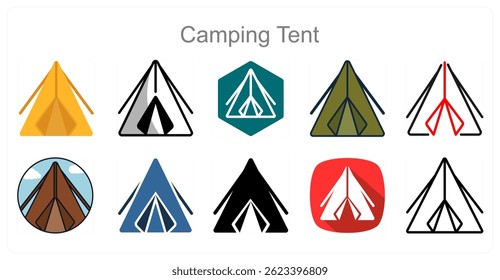 Um conjunto de 10 Ícones Camping Tent como Tenda, Camping, Exterior