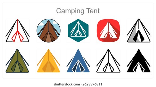 Um conjunto de 10 Ícones Camping Tent como Tenda, Camping, Exterior