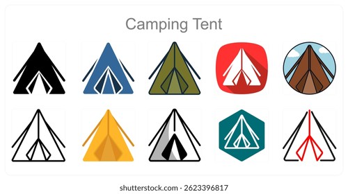 Um conjunto de 10 Ícones Camping Tent como Tenda, Camping, Exterior