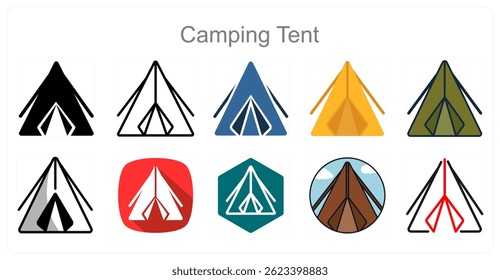 Um conjunto de 10 Ícones Camping Tent como Tenda, Camping, Exterior