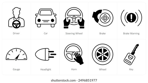 A set of 10 Car icons as driver, car, steering wheel