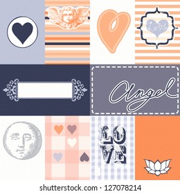 Set of 10 card designs for scrap booking and design projects, all elements on separate layers for easy adjustments.