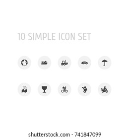 Set Of 10 Cargo Icons Set.Collection Of Vessel, Umbrella, World And Other Elements.