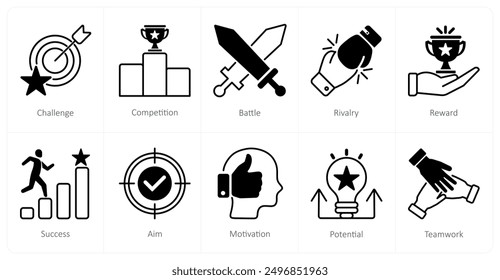 A set of 10 Challenge icons as challenge, competition, battle