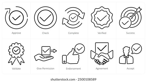 A set of 10 checkmark icons as approve, check, complete