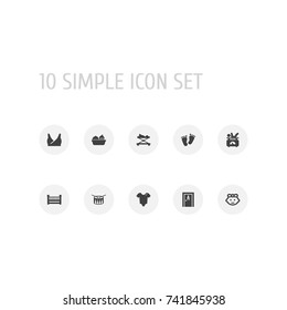 Set Of 10 Child Icons Set.Collection Of Bodysuit, Balance, Stroller And Other Elements.