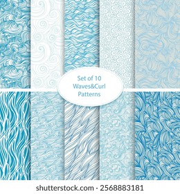 Set of 10 Chinese Japanese Wave Textures seamless tileable blue sea splash water background texture shape vector illustration design style