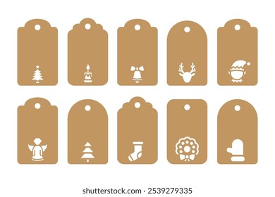 Set of 10 Christmas gift or price tag shapes cut files. Vector templates for cutting. New Year and winter holiday tag stencils	