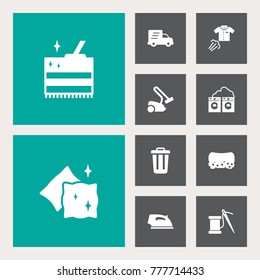 Set Of 10 Cleaning Icons Set.Collection Of Sewing, Washhouse, Cleaning And Other Elements.