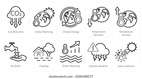 A set of 10 climate change icons as co2 reduction, global warming, climate change