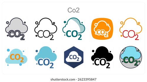 A set of 10 CO2 icons as Carbon, Emission, Climate