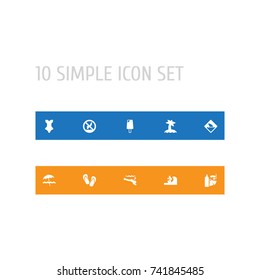Set Of 10 Coast Icons Set.Collection Of Umbrella, Swimwear, Scuba Diving And Other Elements.