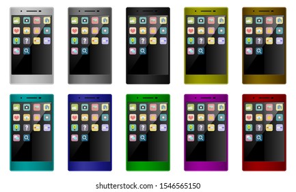 A set of 10 colored smartphone illustrations