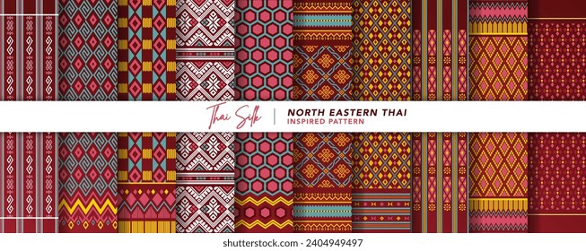 Set of 10 Colorized seamless background pattern. Inspired by North Eastern (Isaan) style Thai silk with traditional color tone.