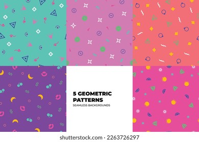 Set of 10 colourful memphis notebook cover. Header design for flyer, book, info banner frame, title sheet. Modern design. Brochure template layout. Vector illustration. Bauhaus geometric texture.