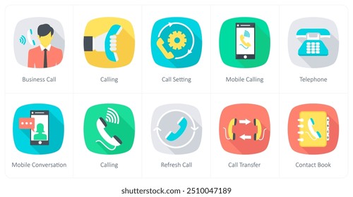 A set of 10 Communication icons as business call, calling, call setting