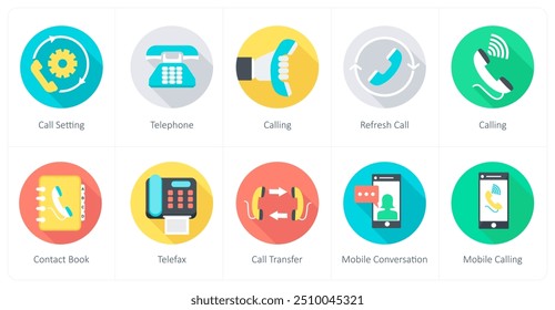A set of 10 Communication icons as call setting, telephone, calling