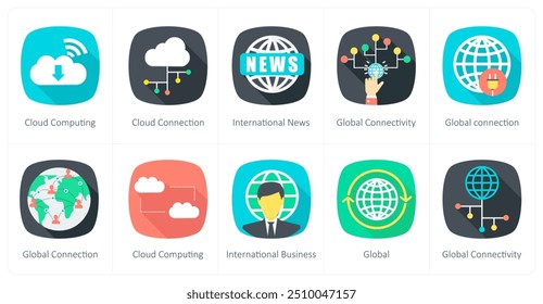 A set of 10 Communication icons as cloud computing, cloud connection, international news