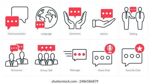A set of 10 communication icons as communication, language, comment