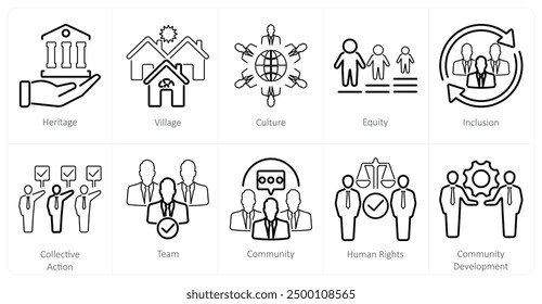 A set of 10 community icons as heritage, village, culture