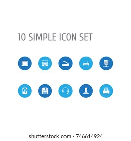 Set Of 10 Computer Icons Set.Collection Of Photocopy, Joystick, Router And Other Elements.