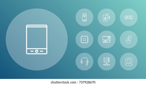 Set Of 10 Computer Outline Icons Set.Collection Of Projector, PC, Powerbank And Other Elements.