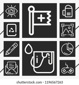 Set of 10 concept outline icons such as christian, beer, chart, photo, view, recycling, paint, mail, gamepad