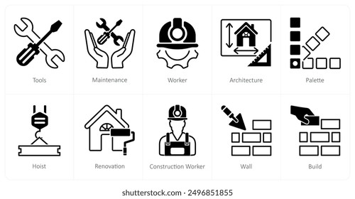 A set of 10 Construction icons as tools, maintenance, worker