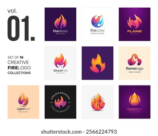 Set of 10 creative fire logo collections